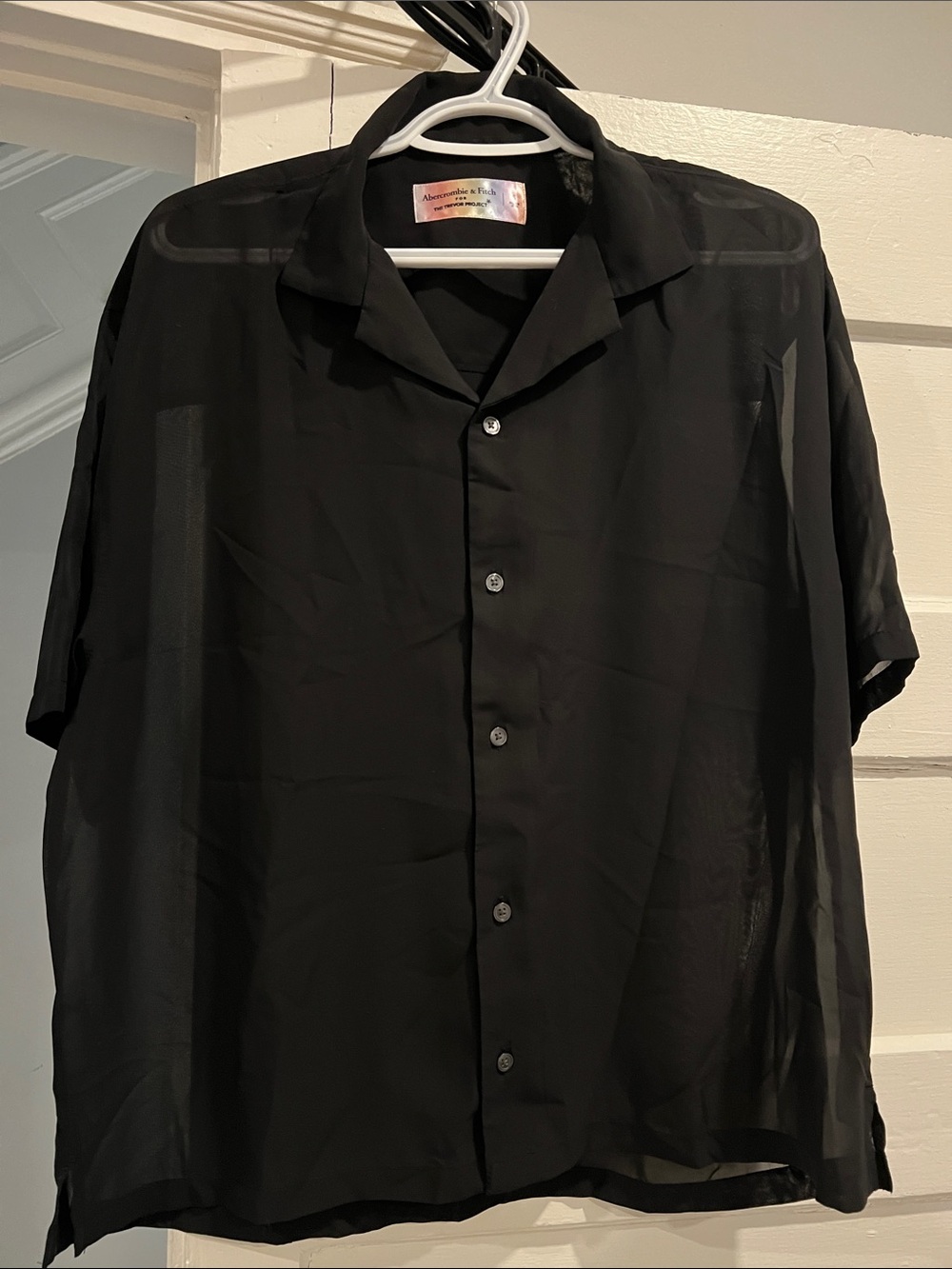 Abercrombie and Fitch Black Sheer Short-Sleeve Button-Up Shirt